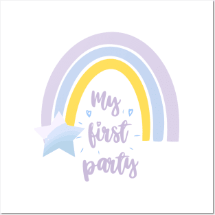 My first party quote, lettering, rainbow art, star baby shower Posters and Art